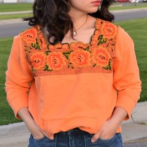 Embroidered Floral Orange Sweater